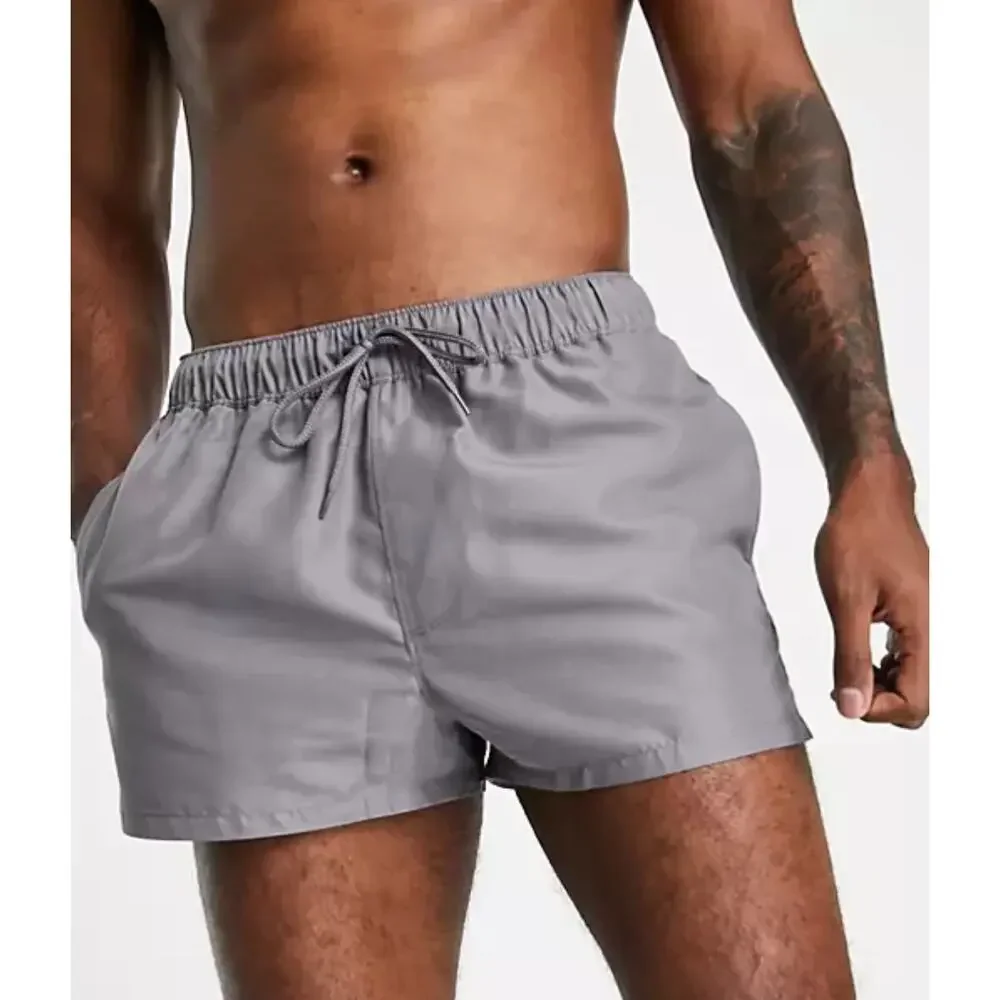 ASOS Swim Trunks Elastic Waistband Quick-Dry Adjustable Drawstring Gray 34 NWT